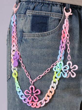 A Pair Of Candy-Colored Double-Layer Trouser Chain With Double-Sided Flower Tassels And Circular Pendant Chains, Featuring A Niche Design And Cool Decoration, As Well As A Retro Colored Field Snail Resin Ultra-Light Trouser Chain And Pendant Accessory