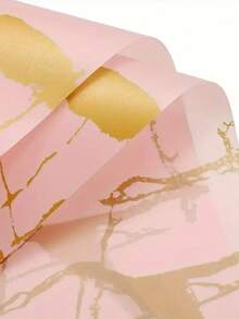 20张花卉包装纸，花束包装纸，金边，韩式风格，适用于DIY手工、礼品包装装饰、花艺用品，23 x 23英寸，薄纸，花束用品（粉色） - 彩色 - 查看 4