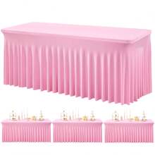 1pc/2pcs Rectangular Pleated Spandex Tablecloth, White/Black/Champagne, Wrinkle-Resistant & Washable, Solid Color Patio Table Cover For Wedding, Party, Christmas, Birthday