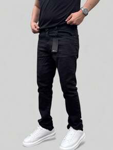 Men's Slim Fit Denim Jeans With Elastane And Lycra - Black Marbleized - View 2