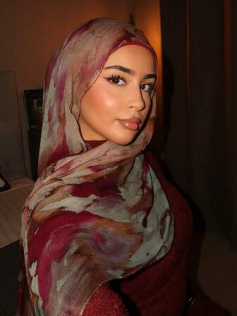 1pc Women's Bohemian Style Watercolor Tie-Dye Floral Print Scarf, Casual Street Style Hijab Model Shawl, Versatile For Daily Wear, Spring/Summer