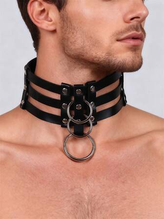 PU Leather Men Harness Handmade Collar Clubwear Costume Collar Wear Accessories Gothic Punk Style
