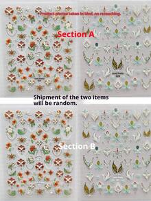 花卉美甲贴纸，3D立体花卉浮雕美甲，敦煌壁画元素美甲贴纸，花卉美甲水转印贴纸，新中国风，DIY美甲配件，自粘美甲装饰贴纸，镀金美甲贴纸，美甲装饰贴纸，美甲装饰箔。 - 彩色 - 查看 10