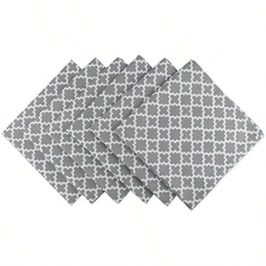 DII Camino de mesa de algodón enrejado para comedor, mesa de vestíbulo, fiestas de primavera y uso diario – 14 x 108 pulgadas, , 60x120", 1(50.8 x 50.8 cm (Juego de 6) Gris) - Multicolor - Ver 1