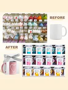12PCS/1PC/Mug Boxes Gift Bags Bulk For Sublimation Mugs With Window For Shipping Selling Packaging Box For Blanks Sublimation Coffee Mugs Gift Wrapping(11 Oz) - White and Silver Ribbon - View 7