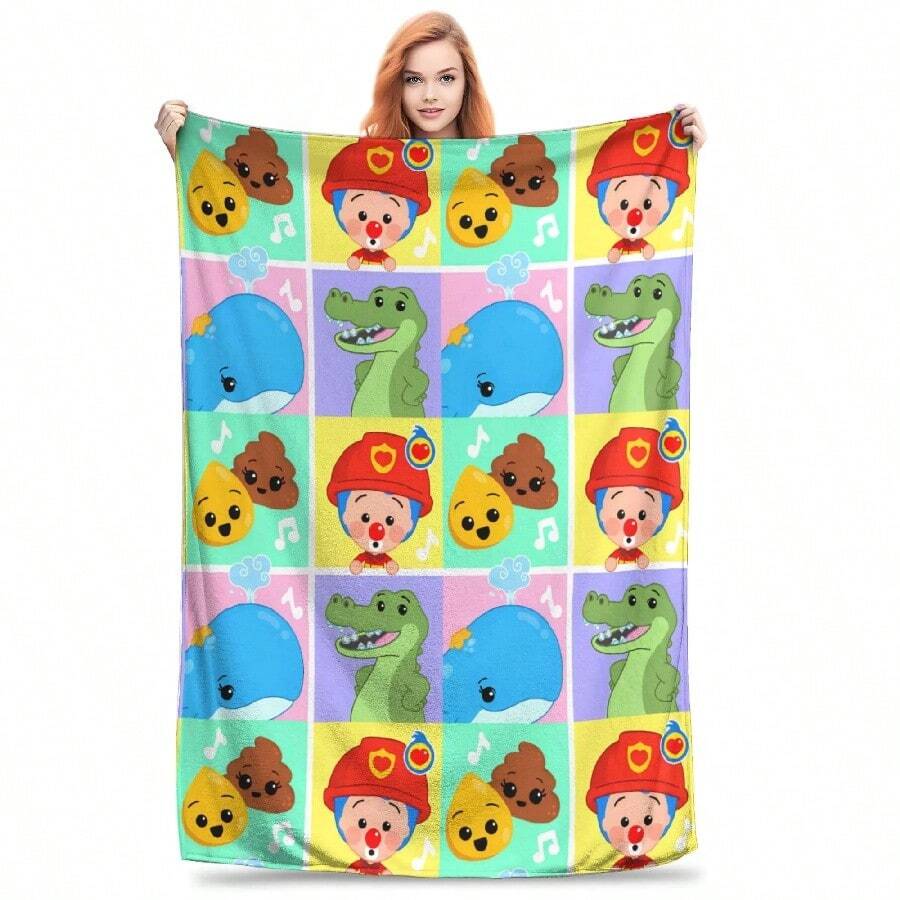 Warm Soft BlanketsBoy Camping Cute Cartoon P-Plim Throw Blanket Flannel Bedspread For Bedroom Novelty Sofa Bed Cover.Jpg - 白色 - 查看 1