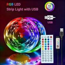 Tira de luz LED con control remoto - Alimentada por USB, luz de cambio de color, adecuada para dormitorio, sala de estar, juegos y decoración de fiestas - Cuenta con múltiples modos de cambio de color, función de control remoto, iluminación festiva, hermosa exhibición de luz, luz LED inteligente para dormitorio, tira de luz RGB con sincronización musical, equipada con control remoto de 44 teclas - Luz multicolor - Ver 2