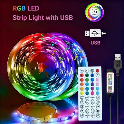 LED Strip Lights With Remote Control - USB-Powered Color Changing Lights For Bedroom, Living Room, Gaming & Party Decor - Lights With Color Changing Modes, Remote Control Lights, Festive Lighting, Vibrant Light Display, Remote Controlled Lighting,Smart Bedroom LED Lights, RGB Music Sync Bar Lights With 44-Key Remote Control