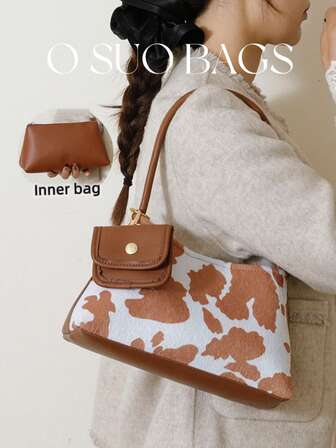 Set de 3 bolsos de hombro para mujer, bolso hobo, estampado de vaca/animal, de moda, elegante, personalizado, versátil, clásico, incluye monedero, adecuado para salidas diarias, citas, compras, ir al trabajo