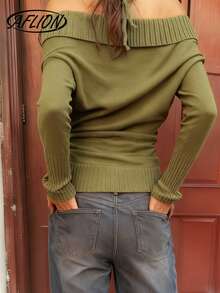 Aflion 女士春夏露肩交叉吊带针织衫，时尚复古性感Y2K绿色休闲外套，适合日常休闲、酒吧聚会、狂欢节、约会派对、街拍、情人节、音乐会等场合。 - 綠色 - 查看 2