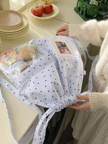 Cute Girl's Drawstring Backpack With Lace Trim, Transparent Fashion Backpack