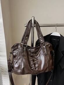 Túi Tote Thời Trang Tối Giản Retro Dung Tích Lớn Cho Học Sinh/Công Việc - Cà phê - Xem 10