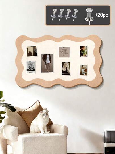 Adhesivo de pared con tablero de fieltro ondulado - Juego de 20 piezas de chinchetas gratis, tablero de notas de escritorio, tablero de notas reutilizable - Para dormitorio, sala de estar, oficina, cocina, decoración de habitación lista, fondo de decoración de pared de fotos, regalo de vacaciones - Para notas diarias, regalo de cumpleaños, graduación