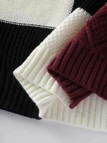 Herren Lässig Farbblock Patchwork Langarm Pullover - Rot - Übersicht 6