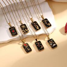 1pc Stainless Steel Rectangle Tarot Card Black Pendant Necklace, Suitable For Men, Ideal Gift - Yellow - View 2