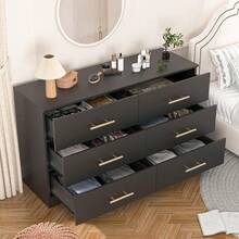 VERYKE Black Dresser For Bedroom, Modern Large 6 Drawer Dresser,Storage Chest Of Drawers,Wood TV Stand Dresser,Dresser Bedroom Furniture - 黑色 - 查看 3