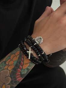 2/5/6/7/9pcs Bohemian Style Starfish Shell Wood Bead Bracelets, Multi-Layer Elastic Bracelets, Summer Beach Accessories - Color Mixing - View 12