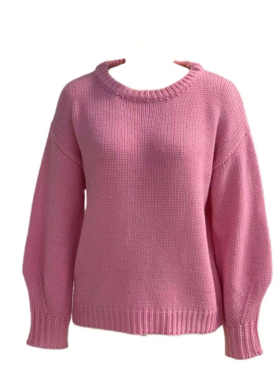 Women's Solid Color Long Sleeve Crew Neck Loose Knit Sweater, Everyday Wear, Autumn/Winter