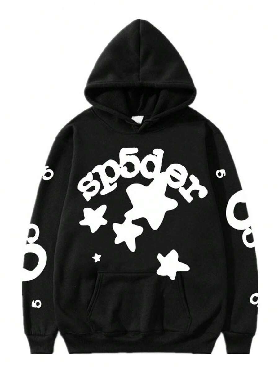 2026 SP5DER Oversized Black Hoodie, 1 Pcs | 400g 100% Acrylic Wool-Like Fabric Classic Fit Hooded Sweatshirt - màu đen - Xem 1