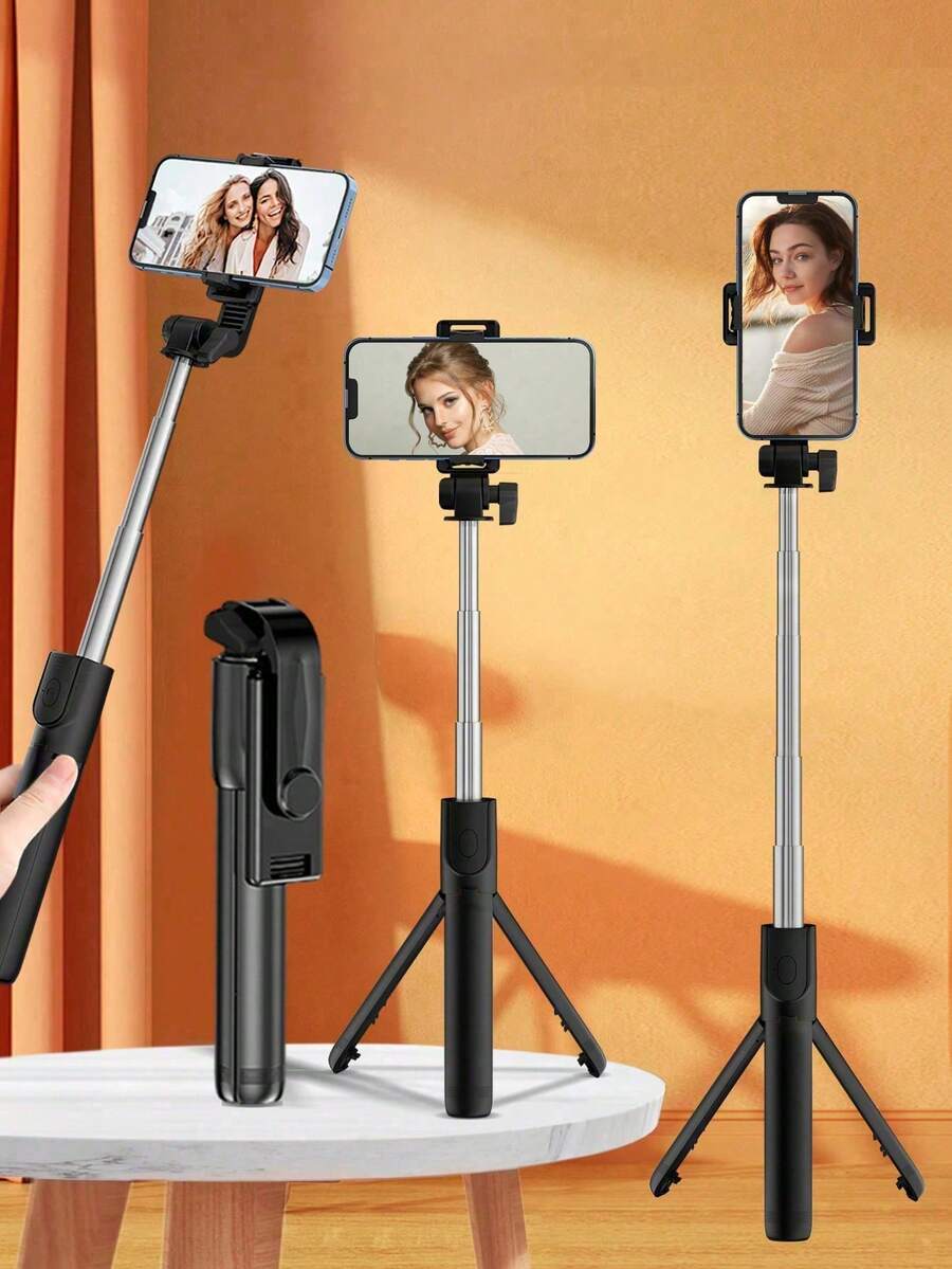 Bluetooth Selfie Stick Tripod With Remote Control For Phone Live Stream Multi-Functional Universal Travel Selfie Artifact Compatible With IPhone Android Phone Mobile Phone Suitable For Live Streaming, Vlog, Family Gatherings, Christmas Party Shooting, For Handheld Selfie, Outdoor Activities, Interviews For Summer Vacation, Travel, Outdoor Activities, Live Streaming Tripod Stand - Black - View 1