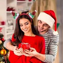 1 Diadema de Elfo para Mujeres con Orejas Esponjosas - Sombrero de Fiesta Rojo y Verde Suave para Navidad con Lazo y Orejas de Hoja, Diadema de Plástico Suave para Navidad, Halloween, Sombreros Festivos, Ajuste Cómodo, Compradores de Navidad - Rojo - Ver 2