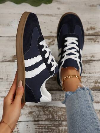 女士休闲百搭装饰运动鞋，女士时尚舒适耐穿橡胶软底运动鞋，女士透气轻便拼接运动鞋