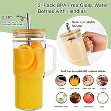 4 Pack 24oz Glass Cups With Lids And Straws, Glass Tumbler With Handle, Reusable Iced Coffee Cup With Lids-Mason Jar With Lid And Straw,Boba Cup For Cold & Hot Drinks,Smoothies Cup,Travel Mug - Transparent - View 4