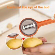 2-In-1 Orange Double Sided Kitchen Peeler Set With Case, Dual Blade Vegetable Fruit Tool With Protective Cover, Stainless Steel Handheld Peeler For Potato Apple Carrot, Manual Multi-Purpose Cooking Utensil (1PC) - Orange - View 8