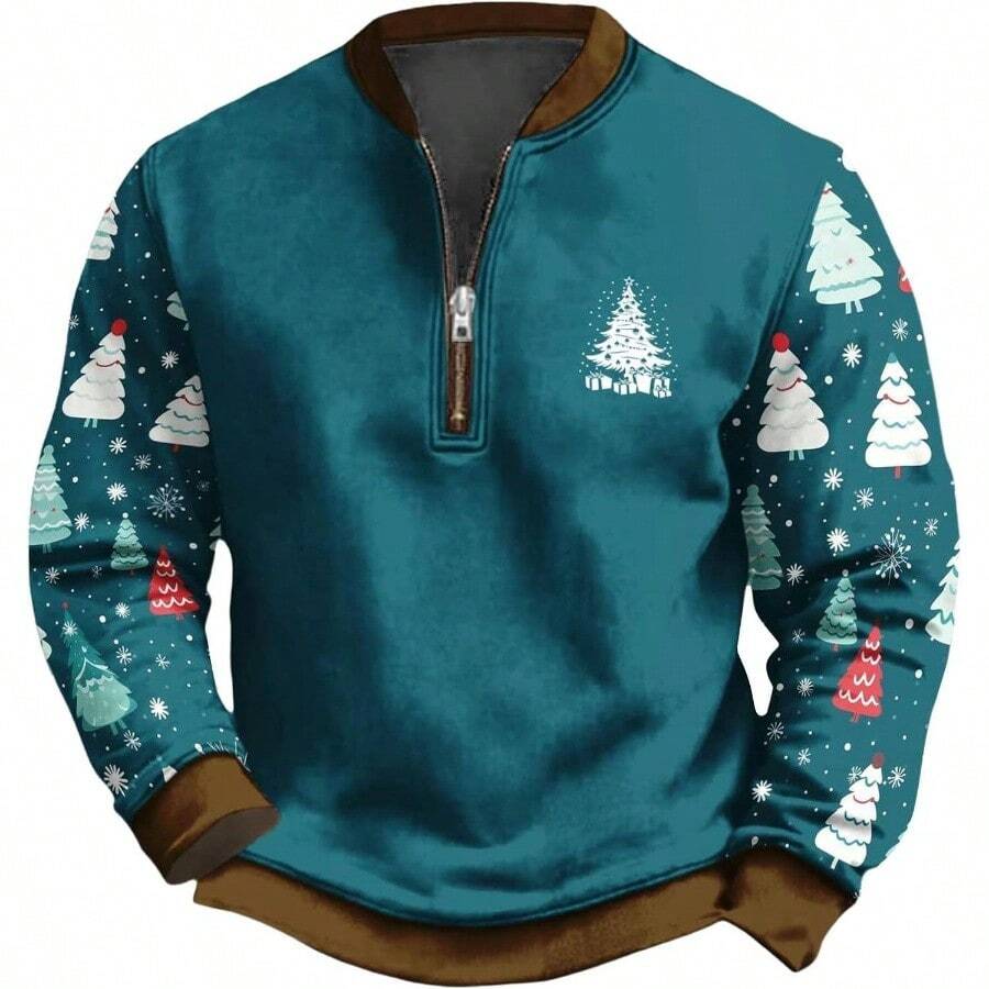 - Sudadera de Navidad para hombre, diseo navideo con cierre de un cuarto, casual, clsico, manga larga, 2025 - A05-azul claro + XL - Ver 1