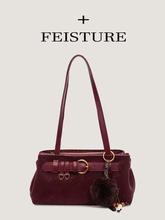 1pc Vintage Strap Decor One Shoulder Bag, PU Material Underarm Bag With Pendant, Suitable For Daily Outing, Dating, Commuting