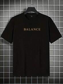 Plus Size Men's Letter Print Round Neck Short Sleeve Casual T-Shirt - Black - View 2