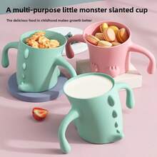 Baby First Stage Sippy Cup - Dinosaur Design Slanted Rim Easy Grip Double Handle