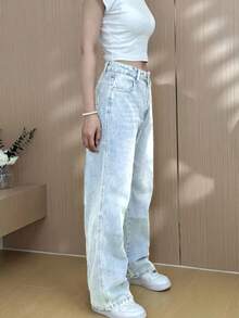 女士修身刺绣牛仔阔腿裤