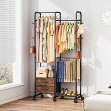 Perchero rodante para ropa SWTYMIKI - Perchero portátil independiente para colgar ropa, estantería de almacenamiento para dormitorio, armario, lavandería con ruedas con , color negro - Negro - Ver 5