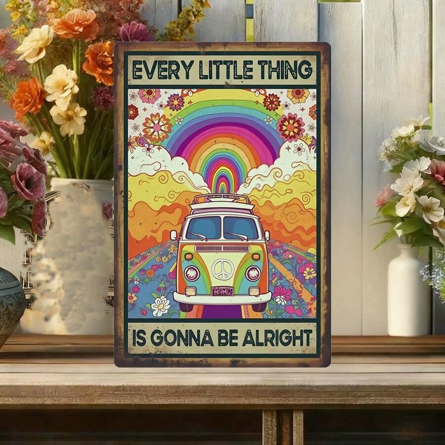 1PC 2D Flat Rustic Metal Sign John Lennon Style Slogan With Colorful Rainbow Peace Van Print Signboard Metal Wall Art Decor Humorous Retro Tin Sign Wall Art Decor, Wall Decor For BedroomGarage Kitchen Garden Decor, Home Decor Gift Ideas - Nhiều màu - Xem 1