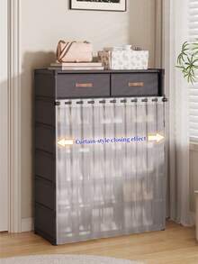 1pc Multi-Layer Shoe Rack With Curtain, Shoe Cabinet, Storage, Display Rack, With Drawer, With Curtain Shoe Storage Cabinet, Large Capacity Shoe Cabinet Suitable For Indoor And Outdoor, Suitable For Entrance, Home, Indoor - Multicolor - View 2