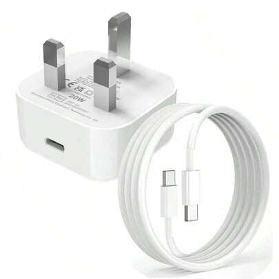20W PD 快充套装：英规插头 20W 快充适配器 + 100cm Type-C 转 Type-C 快充线，兼容 17 Pro Max/17 Pro/17、Air、15、16、S25/S24/S23/S22/S21 系列