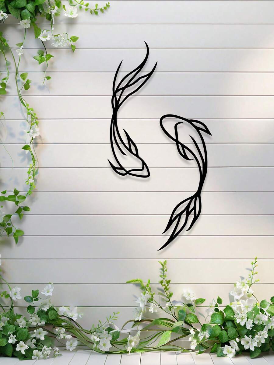 1pc Minimalist Metal Koi Fish Wall Decor, Abstract Art Metal Wall Hanging, Modern Wall Art Decoration For Living Room, Nursery, Bedroom, Office
