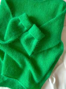 Plus Size Women Soft Round Neck Sweater, Retro Fresh, Casual Spring, Lightweight Knit Fabric Solid Color Pullover For Spring/Autumn, Plus Size - Green - View 3