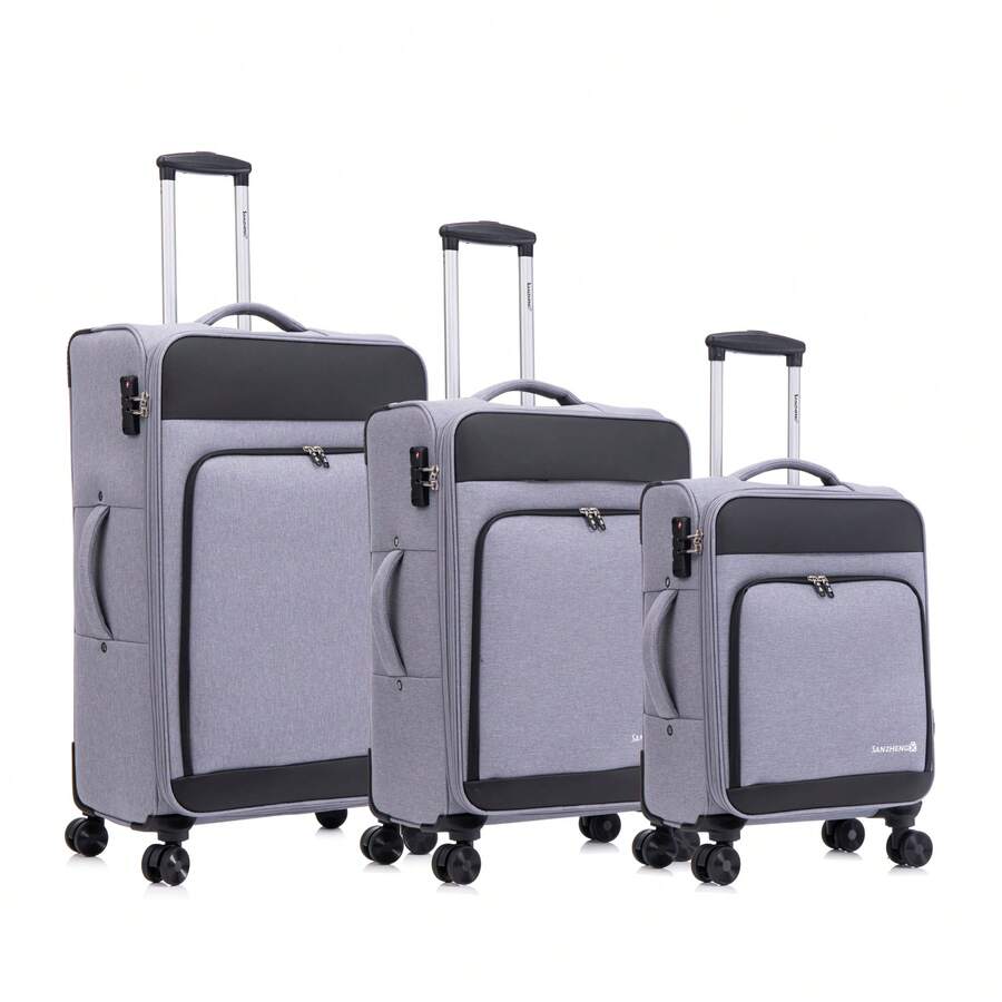Lightweight 3-Piece Expandable Hardshell Suitcase Set - 淺灰色 - 查看 1