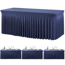 1pc/2pcs Rectangular Pleated Spandex Tablecloth, White/Black/Champagne, Wrinkle-Resistant & Washable, Solid Color Patio Table Cover For Wedding, Party, Christmas, Birthday