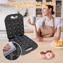 Mini Donut Make, 16-Hole Electric Doughnut & Pancake Machine With Non-Stick Surface, Includes Mini Oven Gloves & Brush - Xem 3
