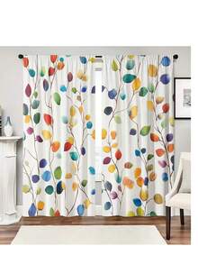 2pcs Colorful 2D Leaf Pattern Polyester Curtains, Suitable For Rental House, Living Room, Kitchen, Bedroom, Removable And Machine Washable, Small Window Curtains - Champagne - View 15