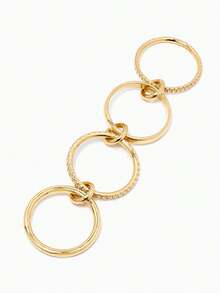 1枚925纯银互扣戒指，镶嵌钻石和闪亮立方氧化锆，男女皆宜，可搭配日常服饰或作为派对配饰。高品质戒指，精致珠宝，绝佳礼品。 - 金色 - 查看 6