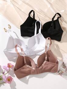 MIMILEMON 3pcs Plus Size Women's Full Coverage Underwire Bras, Comfortable Lingerie Set - Multicolor - View 7