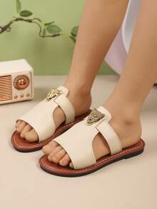 Girls' Fashionable Animal Print Beach Sandals, Unique Style Suitable For Home, Travel, Beach, And Various Photoshoots - Beige - View 2