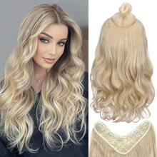 Clip In Extensions V Shaped Hair Extension 20 Inches Soft Extensions For Women Synthetic One Piece Wavy Clip In Hair Extensions Thick Blonde Hair Extensions About 70 Gram For Daily Use(27/613),Blonde - شقراء - مشاهدة 1