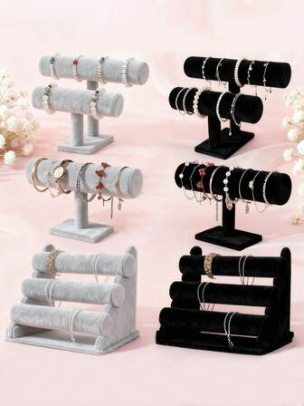 1/2/3 Tier Velvet Jewelry Display Stand, Multipurpose, Elegant, Modern, Minimalist, Functional, Space-Saving, Suitable For Necklaces, Bracelets, Pendants, Fashionable Women Office Desk Storage, Detachable, Great For Valentine's Day, Girlfriend Gifts, Multi-Layer Organizer, Applicable For Bedroom Decor And Jewelry Store Display