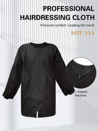 1 pieza Delantal impermeable para peluquería, uniforme de trabajo de salón con 2 bolsillos, cremallera, manga, adecuado para estilista, coloración, blanqueamiento, asistente, técnico