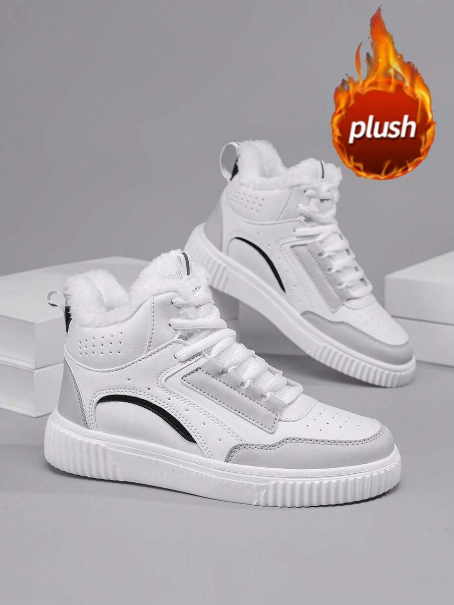 Women's Zip-Up Snow Boots, Latest 2025 Autumn/Winter High-Top Sneakers, Thermal Lined Thick Warm Fur Boots, Side Zipper Closure Fashionable Mid-Calf Boots, Flat Round Toe, Non-Slip & Waterproof, Suitable For Outdoor, Cold Storage, Freezing Environments, Unisex High-Top Short Boots For Holidays, Gatherings, Parties - White - View 1